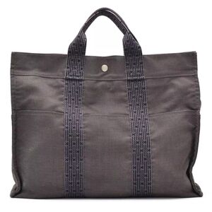 HERMES Herline MM Tote Bag Canvas Gray in EUC